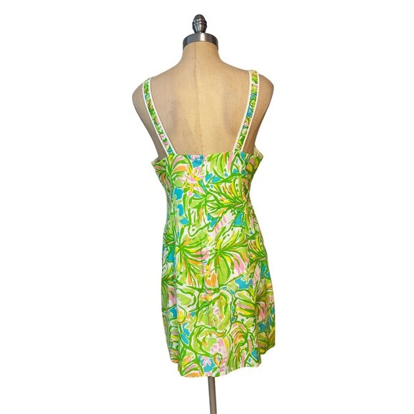 Lilly Pulitzer Fryer Elephant Ears Cotton Green Pink Poplin Shift Dress 12 Fits - Picture 4 of 6